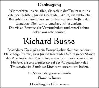 Traueranzeige von Richard Busse  von Magdeburger Volksstimme