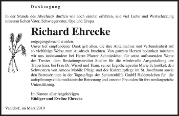 Traueranzeige von Richard Ehrecke  von Magdeburger Volksstimme