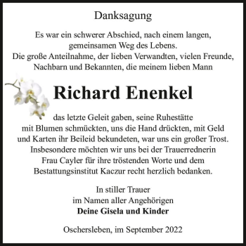 Traueranzeige von Richard Enenkel  von Magdeburger Volksstimme