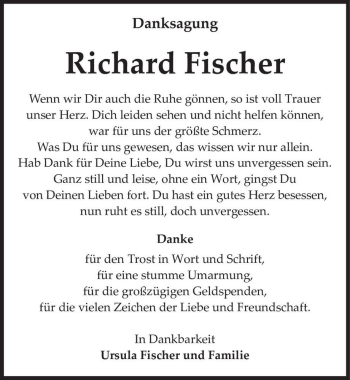 Traueranzeige von Richard Fischer  von Magdeburger Volksstimme
