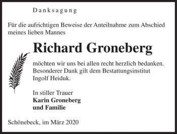 Traueranzeige von Richard Groneberg  von Magdeburger Volksstimme