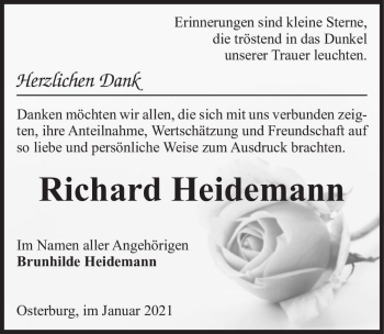Traueranzeige von Richard Heidemann  von Magdeburger Volksstimme