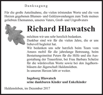 Traueranzeige von Richard Hlawatsch  von Magdeburger Volksstimme