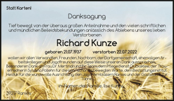 Traueranzeige von Richard Kunze  von Magdeburger Volksstimme
