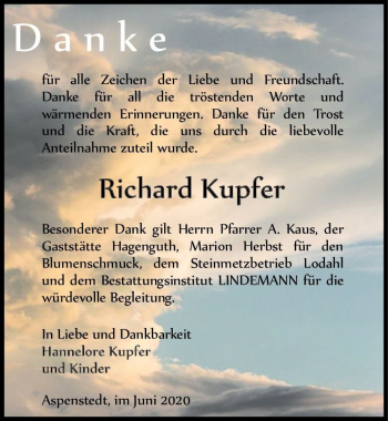 Traueranzeige von Richard Kupfer  von Magdeburger Volksstimme