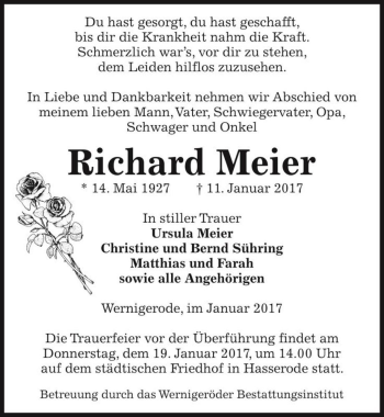 Traueranzeige von Richard Meier  von Magdeburger Volksstimme
