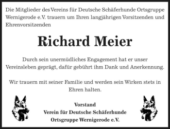 Traueranzeige von Richard Meier  von Magdeburger Volksstimme