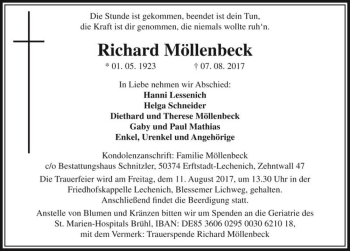 Traueranzeige von Richard Möllenbeck  von Magdeburger Volksstimme