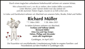 Traueranzeige von Richard Müller  von Magdeburger Volksstimme