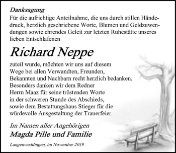 Traueranzeige von Richard Neppe  von Magdeburger Volksstimme
