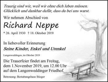 Traueranzeige von Richard Neppe  von Magdeburger Volksstimme