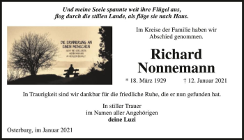 Traueranzeige von Richard Nonnemann  von Magdeburger Volksstimme