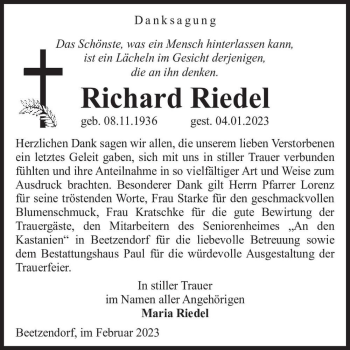 Traueranzeige von Richard Riedel  von Magdeburger Volksstimme