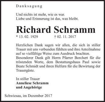 Traueranzeige von Richard Schramm  von Magdeburger Volksstimme