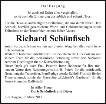 Traueranzeige von Richard Schönfisch  von Magdeburger Volksstimme