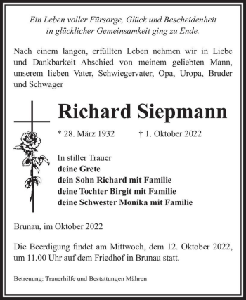 Traueranzeige von Richard Siepmann  von Magdeburger Volksstimme