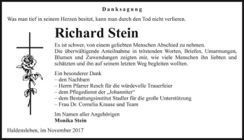 Traueranzeige von Richard Stein  von Magdeburger Volksstimme