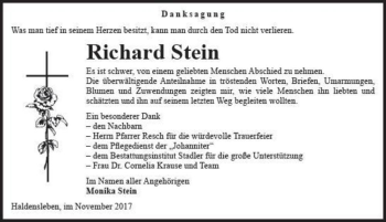 Traueranzeige von Richard Stein  von Magdeburger Volksstimme