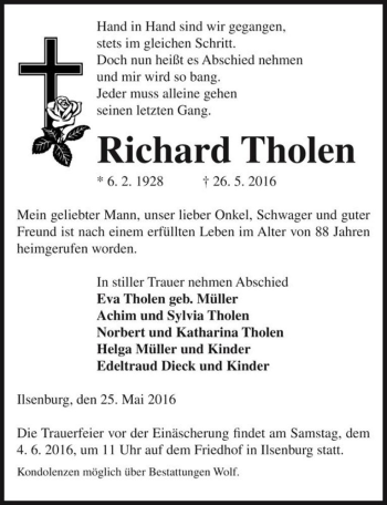 Traueranzeige von Richard Tholen  von Magdeburger Volksstimme