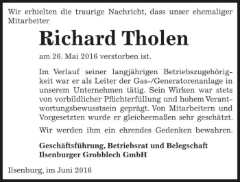 Traueranzeige von Richard Tholen  von Magdeburger Volksstimme