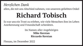 Traueranzeige von Richard Tobisch  von Magdeburger Volksstimme