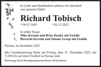 Traueranzeige von Richard Tobisch  von Magdeburger Volksstimme