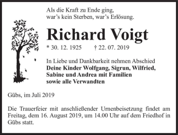 Traueranzeige von Richard Voigt  von Magdeburger Volksstimme