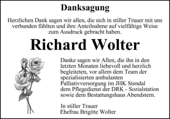 Traueranzeige von Richard Wolter  von Magdeburger Volksstimme