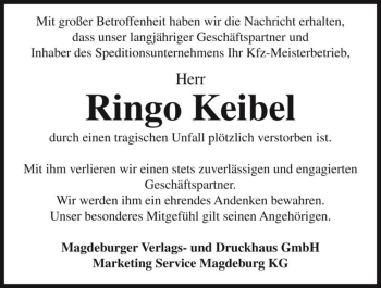 Traueranzeige von Ringo Keibel  von Magdeburger Volksstimme
