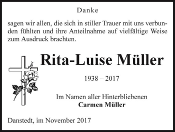 Traueranzeige von Rita-Luise Müller  von Magdeburger Volksstimme