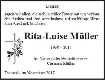 Traueranzeige von Rita-Luise Müller  von Magdeburger Volksstimme