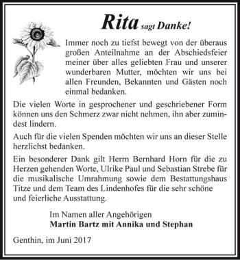 Traueranzeige von Rita  von Magdeburger Volksstimme