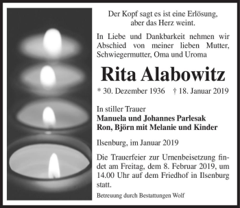 Traueranzeige von Rita Alabowitz  von Magdeburger Volksstimme