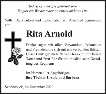 Traueranzeige von Rita Arnold  von Magdeburger Volksstimme