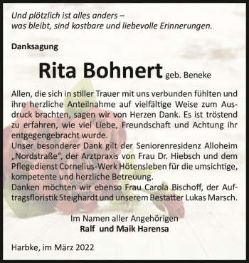 Traueranzeige von Rita Bohnert (geb. Beneke)  von Magdeburger Volksstimme