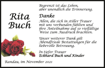 Traueranzeige von Rita Buch  von Magdeburger Volksstimme