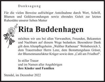 Traueranzeige von Rita Buddenhagen  von Magdeburger Volksstimme
