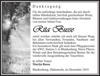 Traueranzeige von Rita Busse  von Magdeburger Volksstimme