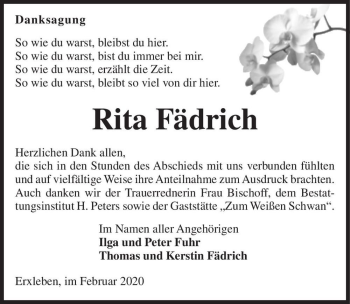 Traueranzeige von Rita Fädrich  von Magdeburger Volksstimme