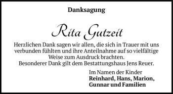 Traueranzeige von Rita Gutzeit  von Magdeburger Volksstimme