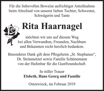 Traueranzeige von Rita Haarnagel  von Magdeburger Volksstimme