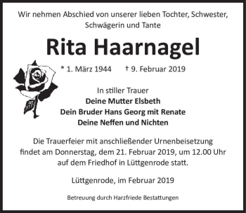 Traueranzeige von Rita Haarnagel  von Magdeburger Volksstimme