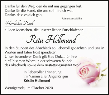 Traueranzeige von Rita Hellmund  von Magdeburger Volksstimme