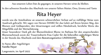 Traueranzeige von Rita Heyer  von Magdeburger Volksstimme