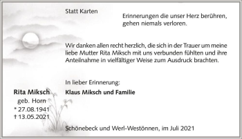 Traueranzeige von Rita Miksch  von Magdeburger Volksstimme