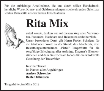 Traueranzeige von Rita Mix  von Magdeburger Volksstimme