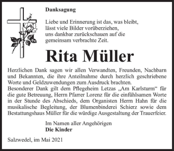 Traueranzeige von Rita Müller  von Magdeburger Volksstimme
