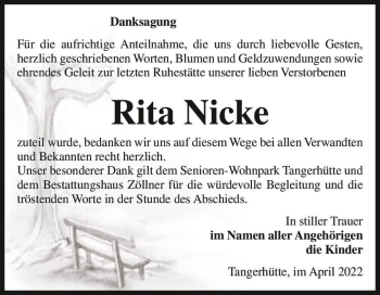 Traueranzeige von Rita Nicke  von Magdeburger Volksstimme
