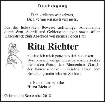 Traueranzeige von Rita Richter  von Magdeburger Volksstimme