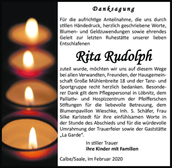 Traueranzeige von Rita Rudolph  von Magdeburger Volksstimme